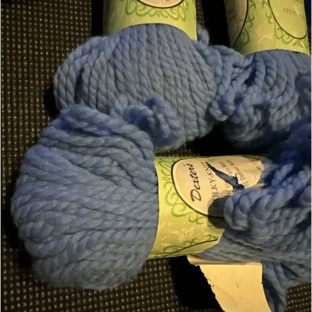 Lee Wards DEXTER Blue 3 Skeins VTG Yarn Bulky Knit Wool Nylon 2 oz each Knitting